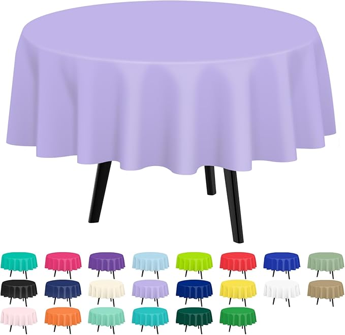 QIKSION Lavender Round Tablecloth 6 Pack, 84 Inch Plastic Table Cover Disposable for Parties