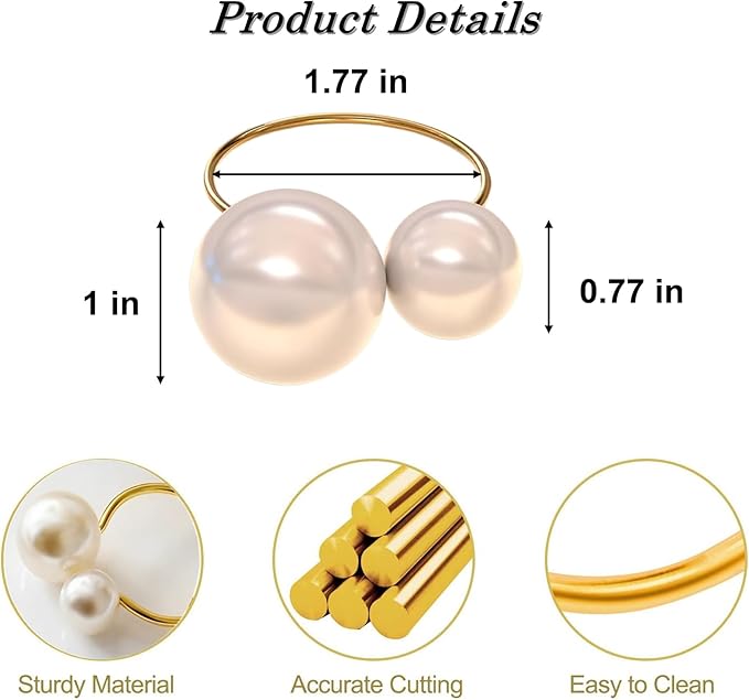 Pearl Napkin Rings Set of 12, Gold Pearl Napkins Rings Holder Delicate Serviette Buckle for Wedding Thanksgiving Christmas Family Birthday Party Kitchen Table Décor(12 Big Pearl)