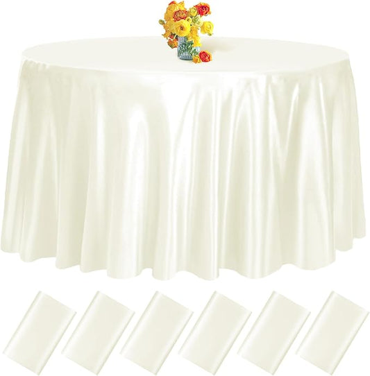 fani 6 Pack 108 Inch Ivory Round Tablecloth - Premium Silky Satin Tablecloth Overlay Smooth Fabric Table Cover Linens, Table Decoration for Wedding Party Banquet Events Restaurant Kitchen Dining
