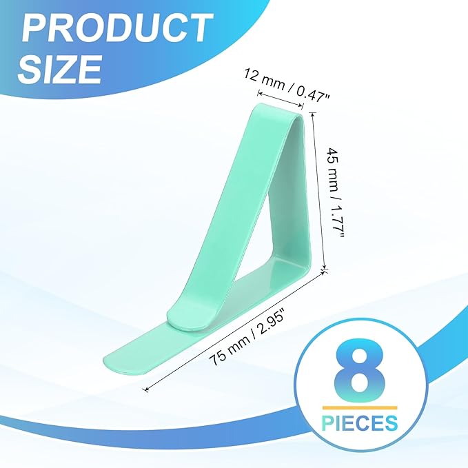 uxcell 8 Pack Tablecloth Clips, Stainless Steel Table Cloth Cover Clamps, 2.95" x 1.77" Windproof Holder Clips for Home Party Picnic Wedding Camping Dining Tables, Green