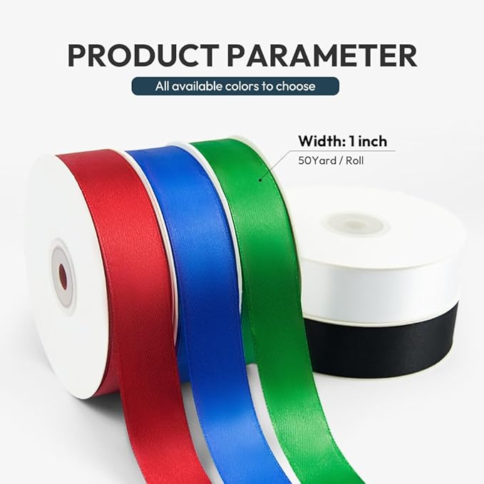 KMER LIFE 1 inch Wide x 50 Yards Red Single Faced Polyester Satin Ribbon, Red Satin Ribbon Perfect for Wedding Decor, Wreath, Crafts, Gift Wrapping & Other Projects (Red)