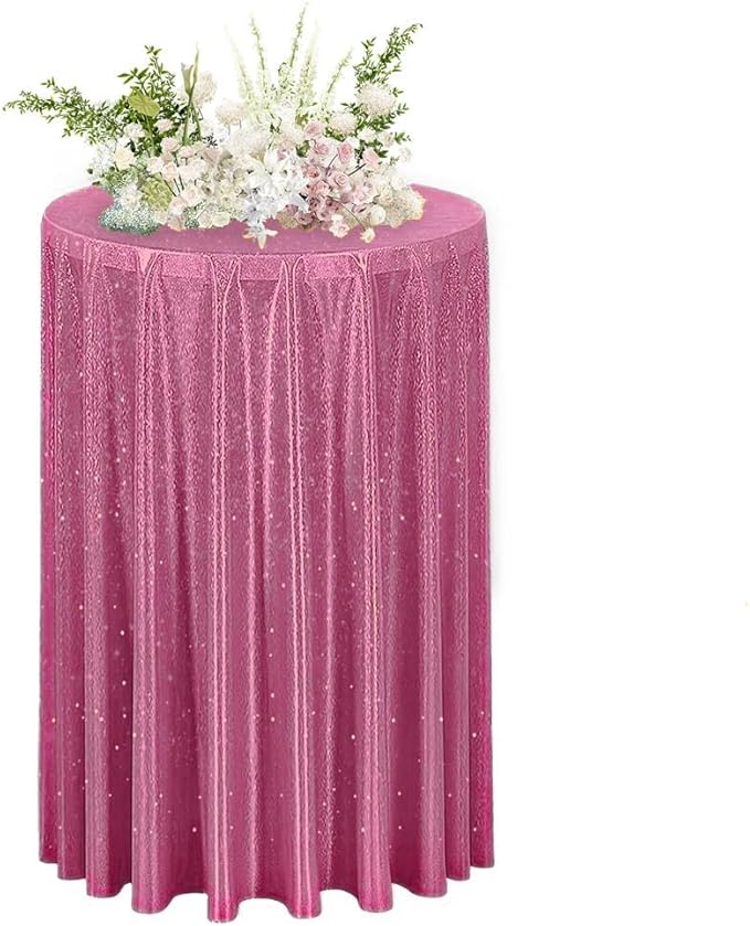 Fitable Fuchsia Sequin Tablecloth for Parties 60 Inch Round- Sparkle Glitter Laser Round Overlay for Baby Shower Ceremony Birthday Holiday Banquet?Best for 24-48 inch Diameter Round Table