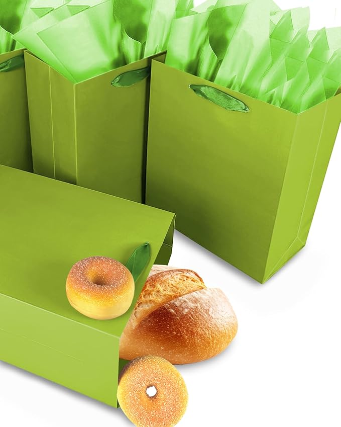 Gcardist Emerald Green Gift Bags with Tissue Paper for Wedding, Birthday, Party Supplies - 7.9"x4.3"x9.6" Medium Size Cardboard Gift Bags (5pcs + 10pcs Tissue Paper)