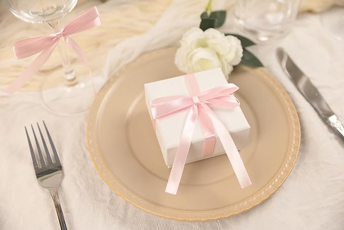 Baby Pink Satin Ribbon 3/8 inch X Continuous 25 Yards, Single Face Polyester Ribbon Perfect for Gift Wrapping, Flower Bouquet, Wedding Decor, Crafts, Bow Making, Sewing and More