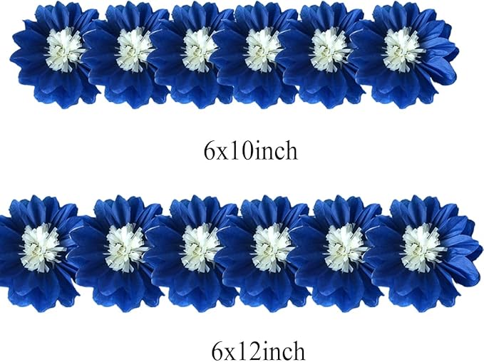 12pcs 10in 12in Paper Flowers Tissue Flowers Pom Paper Pom Poms Hanging Paper Flowers Wall Backdrop Wedding Party Flower Decorations DIY Art Craft Blooms for Birthday Shower Nursey Decor Royal Blue
