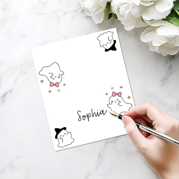 25 Pack Halloween Place Cards, Editable Name Cards for Table Setting, Cute Ghost Tent Cards Food Label for Dinner Party, Bridal Shower, Wedding, Baby Shower and Events -T37