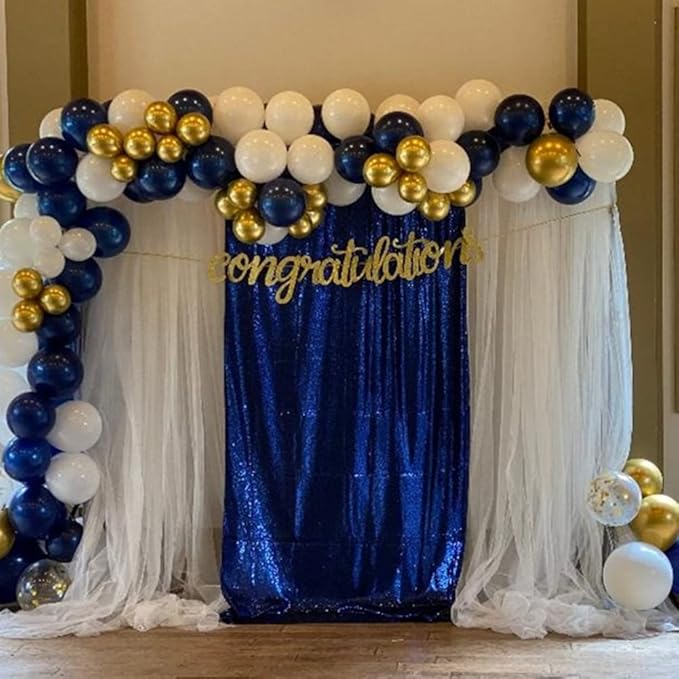Poise3EHome 4Pcs 2Ft x 8Ft Blue Sequin Backdrop Curtains, Glitter Photography Backdrop, Sequence Xmas Thanksgiving Backdrop (Navy Blue, 4 pcs-2ftx8ft)