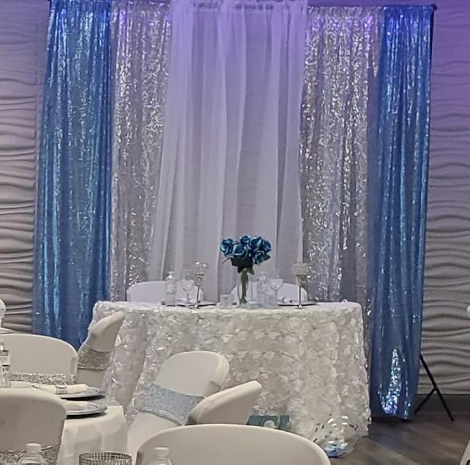 Poise3EHome 2Pcs 3Ft x 8Ft Silver Sequin Backdrop Curtain, Glitter Photography Background, Sequence Xmas Thanksgiving Backdrop for Wedding Party Holiday Festival Decor