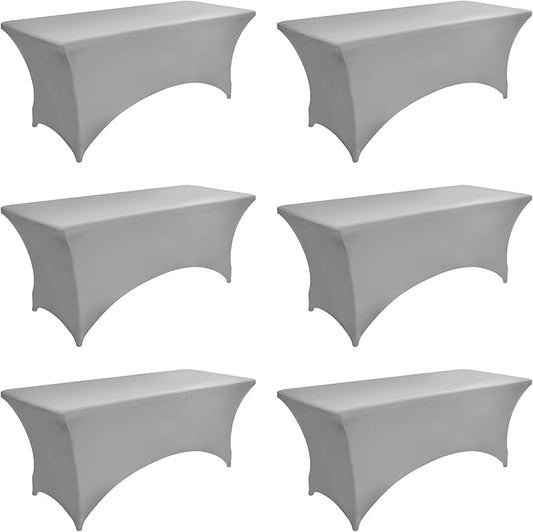 113 6-Pack 6ft Spandex Table Covers for Rectangle Standard Folding Tables - Wrinkle Resistant Stretch Tablecloths - Ultimate Fitted Table Protector for Parties, Banquet, and Wedding