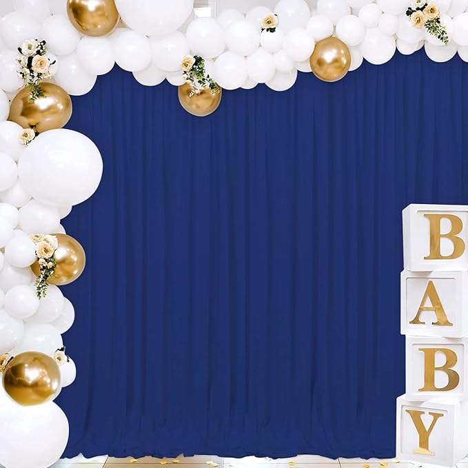 Joydeco Blue Backdrop Curtains for Wedding, Polyester Backdrop Drapes for Photo Background Baby Shower Decorations, Wrinkle Free Polyester 5ft x 7ft Fabric Drape 2 Panels with Rod Pockets