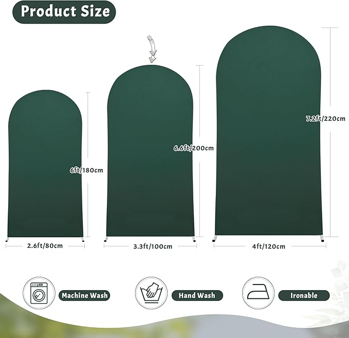 7.2FT Hunter Green Arch Cover - Polyester Fitted Wedding Arch Stand Covers Round Top Chiara Arch Backdrop Cover for Birthday Party Banquet Photo Background Decoration