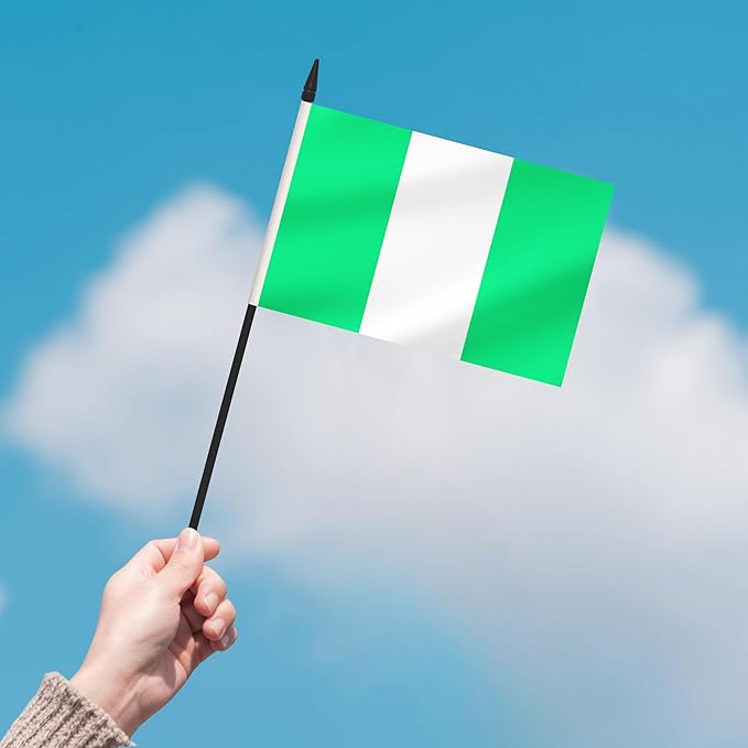 2 Pack Nigeria Desk Flag Set, Nigerian Desktop Small Miniature Table Office Flag with 12" Black Pole and Black Base, Offices, Classroom, Home, Festival Decoration (Nigeria)