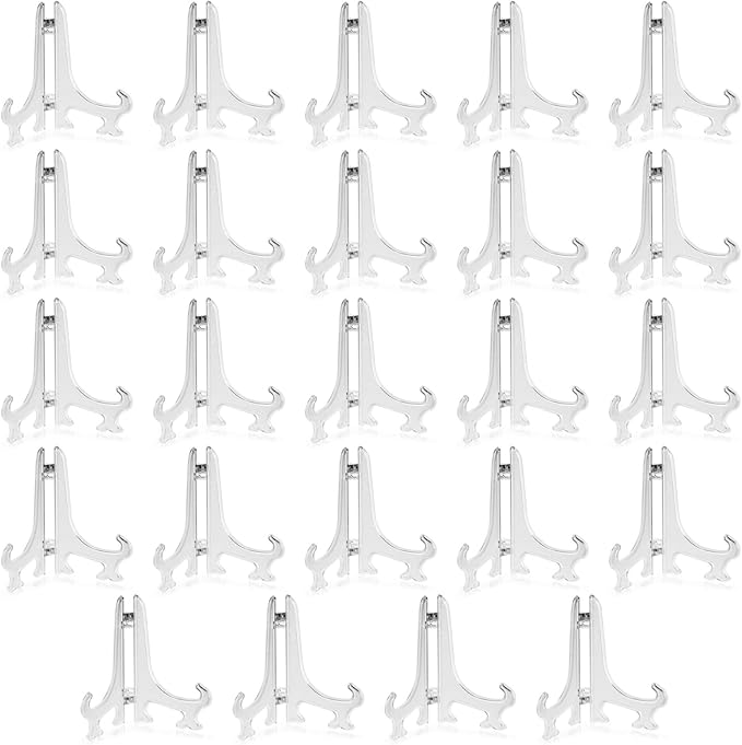 Juvale Clear Mini Easels for Place Cards - 4-Inch Clear Plastic, Pack of 24 - Easels for Pictures - Picture Holders for Tables