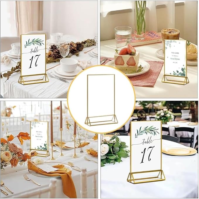 24 Pack Gold Acrylic Sign Holder, Picture Frames Wedding Double Sided Display Clear Sign Holders Stand Desktop Table Menu for Wedding Party Restaurant (5×7)