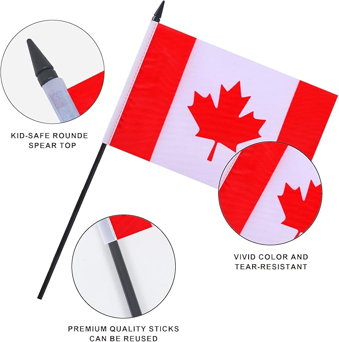 Canada Desk Flag 12" Solid Pole Deluxe Set Canadian Flags Banner Mini Small Canada Office Table Flags with Black Stand Base Desktop Decorations(2Pack)