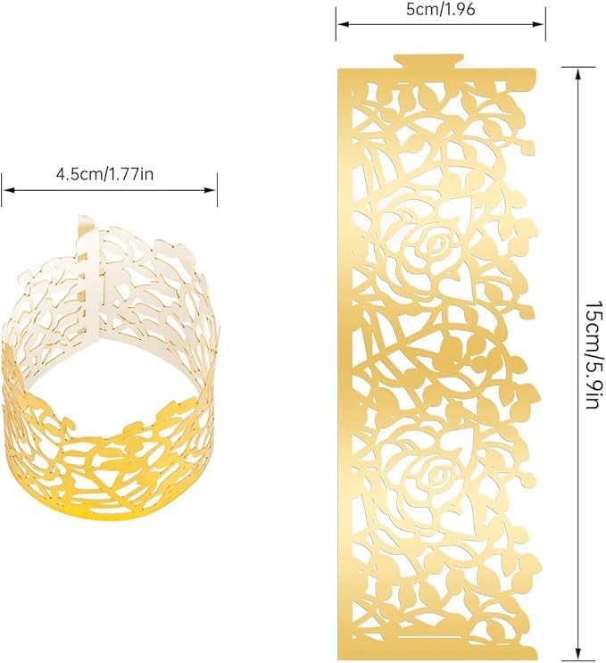 150PCS Rose Flower Paper Napkin Rings, Simple Napkin Holders Dinner Tables Rings Elegant Ornament Table Setting Decoration for Wedding, Christmas, Thanksgiving, Holiday, Party (Gold) (Pack of 2)