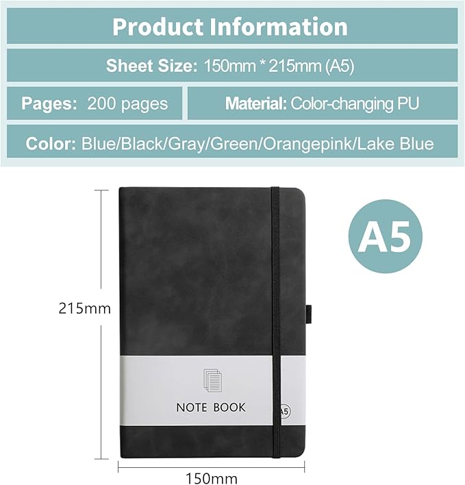 Custom Notebook Personalized Journal Notebook PU Leather A5 Can Customized with Logo/Text/Image- 192 Lined Pages 8.3 x 5.9 Inch, Pen Loop, Elastic Band, Blue Hardcover