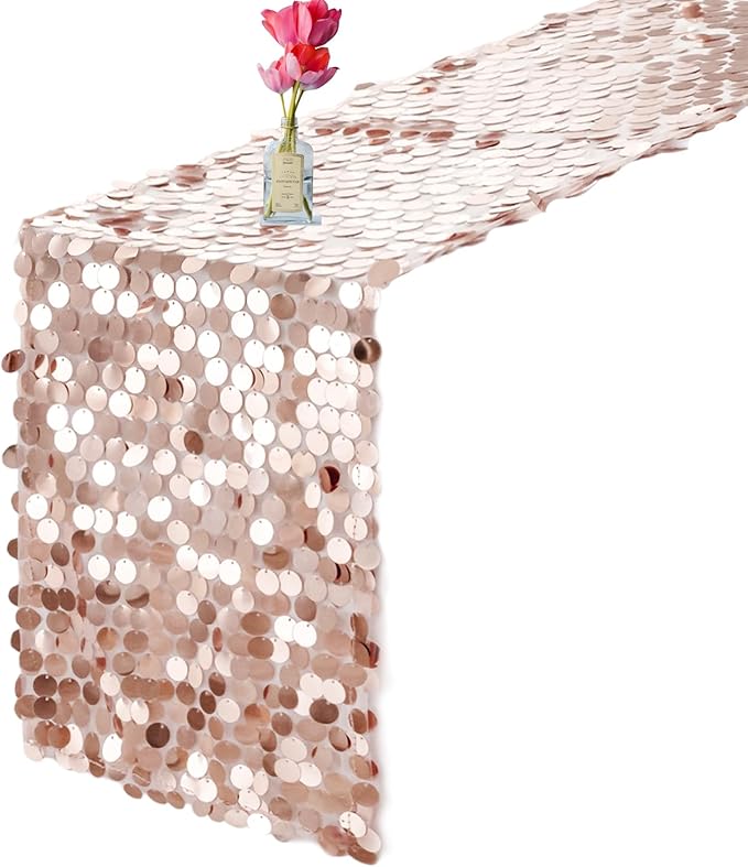 VHH Sequin Table Runner 12 x 108 inches Rose Gold Table Runner, Glitter Runner for Party Wedding Birthday, Party Spring Easter Rustic, Birthday Supplies Decorations (1 Pack).