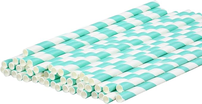 Light Blue 7.75 inch Disposable Paper Straws for Drinking, 100 Counts, Eco-friendly - for Baby Shower, Party, Decoration, Paper Crafts Sticks