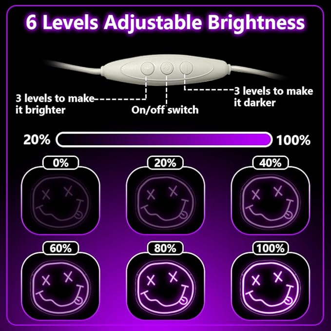 Smiley Face Neon Sign,Melting Smile Face LED Light Signs for Backdrop,Purple Wall Art Decor for Bar Bedroom Kids Room Party Decorations,Gift for Kids Teens Women USB Powered（11.8"*10.8"）
