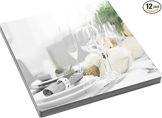 12Pcs Square Mirror Candle Plate for Table Centerpieces, 10" x 10" Acrylic Mirror Tiles Frameless Craft Mirrors Self-Adhesive Mirror Plate for Wedding Table Candle Plate Craft Christmas Decorations