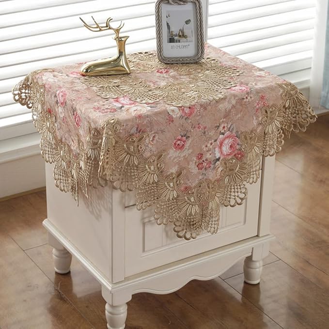 vctops Damask Lace Patchwork Tablecloth Luxury Square Small Table Cover Elegant Floral Embroidered Lace Table Cloth for Party Kitchen Dinning Picnic Decoration (Type D,22"x22")