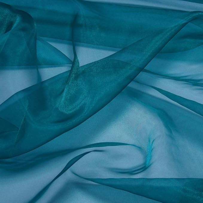 VDS Dark Teal Organza Fabric, 60 Yards Continuous, 45” Wide, Wedding Party Decoration Iridescent Crystal Sheer Shiny Organza Tulle Bridal Dress DIY Crafts Costume Sewing Backdrop Arch Cloth