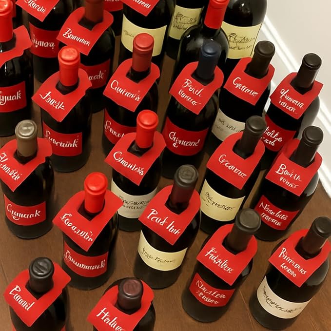 100 PCS Wine Bottle Tags –Paper Hanging Cellar Labels for Bottle Neck, Double-Sided Writable Gift Tags for Wine Racks, Champagne & Homebrew Organization (Red)