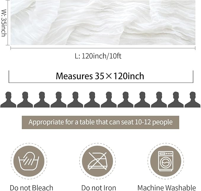 6 Pack White Cheesecloth Table Runner - 10Ft Gauze Cheese Cloth Table Runner 35x120 Inch Long Romantic White Table Cloth for Wedding Bridal Baby Shower Boho Table Decoration