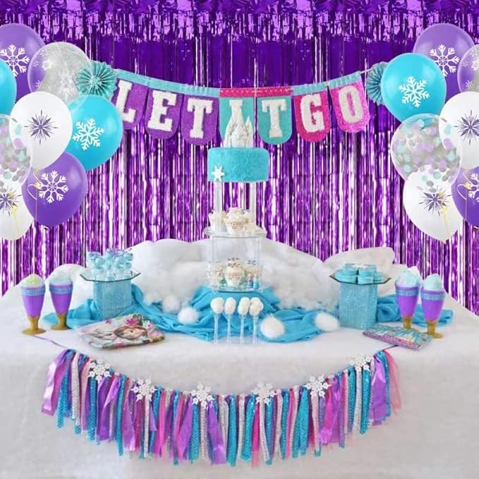 TONIFUL 3Pcs Purple Door Streamers,Purple Photo Booth Backdrop,Metallic Streamers Foil Fringe Curtains for Halloween Birthday,Christmas,New Year,St. Patrick's Day Party Decor(9.9ft x 6.6ft)