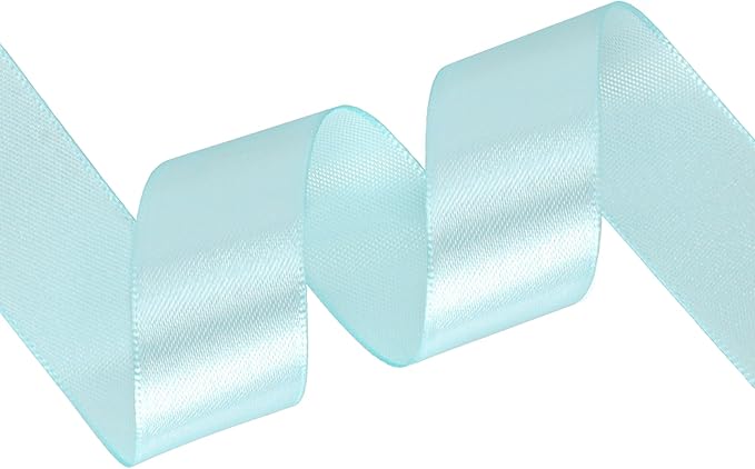 Light Blue Satin Ribbon 1 inch X Continuous 100 Yards, Single Face Polyester Ribbon Perfect for Gift Wrapping, Flower Bouquet, Wedding Decor, Crafts, Bow Making, Sewing and More