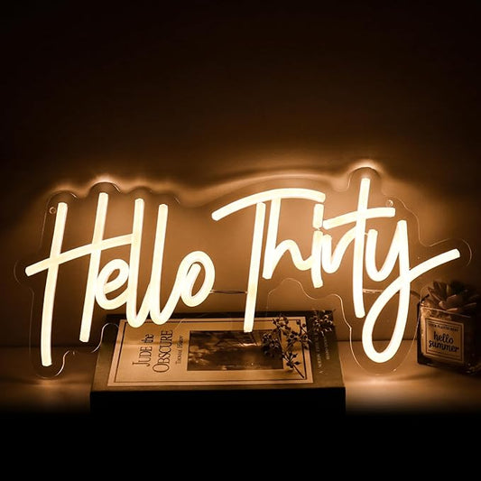 Warm White Hello Thirty Neon Sign 30th Birthday Party Neon Sign For Wall 30th Birthday Photo Background Neon Lights Neon Sign For Bedroom Living Room Dorm Office Decor