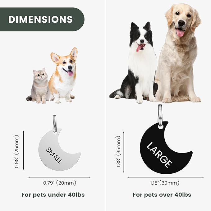 Dog Tags Engraved for Pets - YEHANTI Personalized Dog Tags with Lovely Icons, Durable Stainless Steel Pet ID Tags for Small Large Dogs Cats, Custom Dog Name Tags Engraved on Both Sides (Moon)