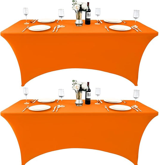 2-Pack 8ft Spandex Table Covers for Rectangle Folding Tables - Washable Elastic Tablecloth - Ultimate Fitted Table Protector for Birthday Parties, Trade Shows, Banquet