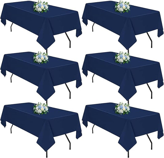 Navy Blue 6 Pack Polyester Table Cloth 60 x 126 Inch, Rectangle Tablecloths for 6 Foot Tables Washable Table Cloth for Party Wedding