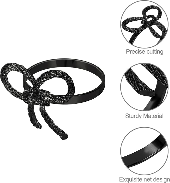 Pack of 12 Napkin Rings Alloy Hollow Out Flower Napkin Holder Dinning Table Napkin Ring for Dinner Parties Wedding Banquet Table Setting Family Gatherings Table Decor（Black，12）