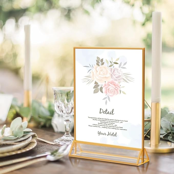 Acrylic Sign Holder 8.5X11 Gold Picture Frame Double Sided Acrylic Frame Plastic Sign Holder Display Stand for Wedding Table Numbers Menu Holder (6 Pack)