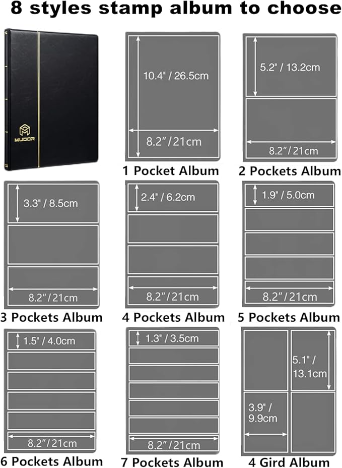 MUDOR Stamp Collecting Album, 4 Rows Pockets Book for Collectors, 10 Sheets Stockbook