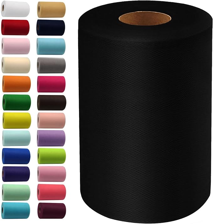 Black Tulle Fabric Rolls 6 Inch by 100 Yards (300 feet) Fabric Spool Tulle Ribbon for DIY Black Halloween Tutu Bow Baby Shower Birthday Party Wedding Decorations Christmas Craft Supplies