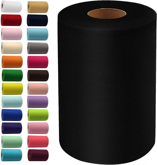 Black Tulle Fabric Rolls 6 Inch by 100 Yards (300 feet) Fabric Spool Tulle Ribbon for DIY Black Halloween Tutu Bow Baby Shower Birthday Party Wedding Decorations Christmas Craft Supplies