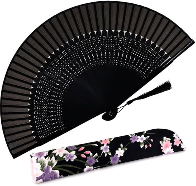 Amajiji Charming Elegant Modern Woman Handmade Bamboo Silk 8.27" (21cm) Folding Pocket Purse Hand Fan (CZT-07)