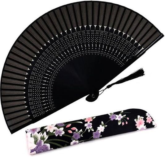 Amajiji Charming Elegant Modern Woman Handmade Bamboo Silk 8.27" (21cm) Folding Pocket Purse Hand Fan (CZT-07)