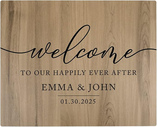 Andaz Press Personalized Large Wooden Welcome Sign for Wedding Rustic Welcome Sign 16" x 20" Custom Names Happily Ever After Wedding Signage English Oak MDF Wood Finish Reception Indoor Outdoor Signs