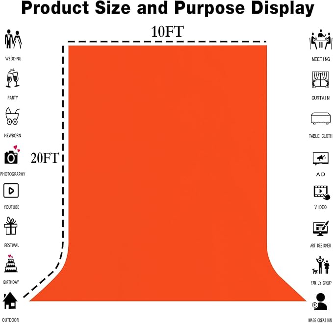 10x20FT Large Orange Screen Backdrop for Photography Solid Color Photoshoot Background High Density Portrait Screen for TV Recording Photo Video Studio Art Props