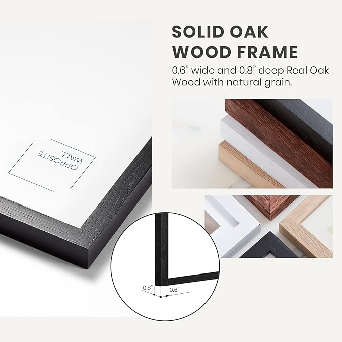Opposite Wall - 12x16 in - Black Solid Oak Wood Picture Frame - Lightweight, Versatile & Shatterproof - Wall Hanging Poster or Photo Frame - Wall Decor for Office, Gallery & Home