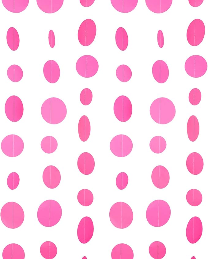 Hot Pink Paper Garland Circle Dot Party Banner Wall Streamers Backdrop Ceiling Hanging Decorations, 20 Feet in Total