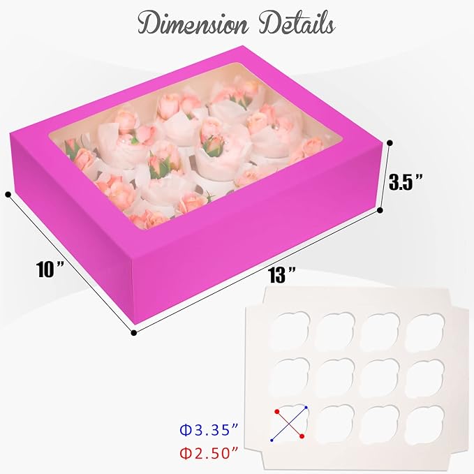 12 Cupcake Containers 10-Packs Roland Cupcake Box Cupcakes Carrier, 12 Cupcake Boxes with Window 13"x10"x3.5"（Auto-pop up）