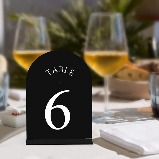 JOYIT Arch Wedding Table Numbers 1-20 with Stands – Double-Sided Printed 5" X 7" Acrylic Table Signs with Black Background White Text, Perfect Acrylic Table Numbers for Wedding Receptions, Parties, Anniversaries, and Events