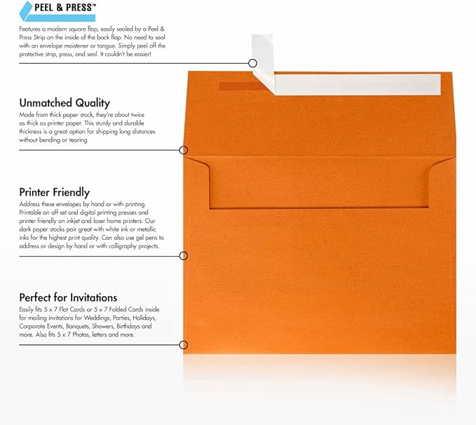 LUXPaper A7 Invitation Envelopes | Peel & Press | 5 1/4" x 7 1/4" | Flame Metallic | 80lb. Text | 50 Qty