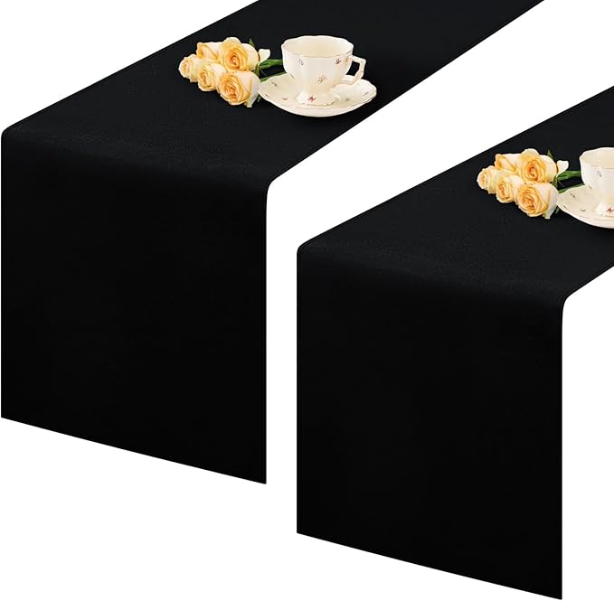 2 Pack Black Small Short Table Runner 12 x 36 Inch Solid Color Runners Coffee Table Dresser for Daily Party Home Decoration
